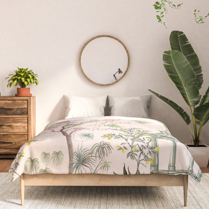 Chinoiserie Blush Pink Peony Blooming Floral Garden Comforter Gallery Image 3