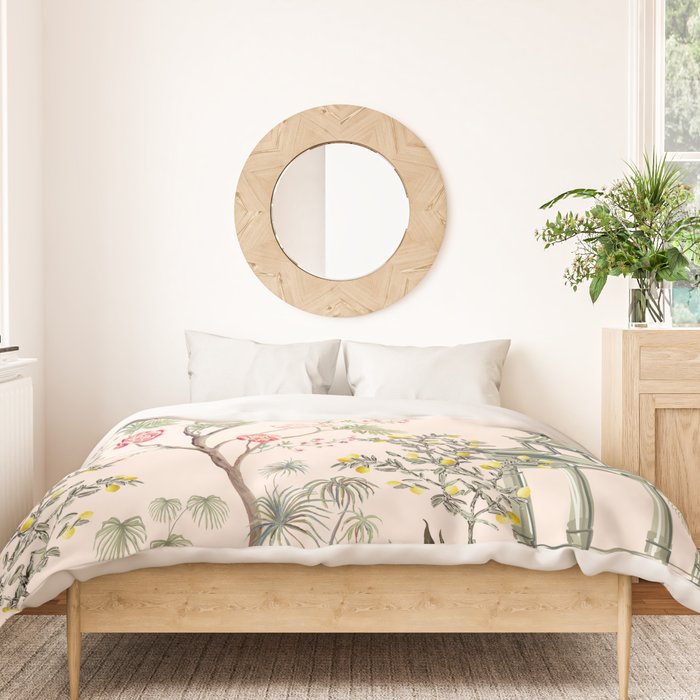 Chinoiserie Blush Pink Peony Blooming Floral Garden Duvet Cover Gallery Image 3