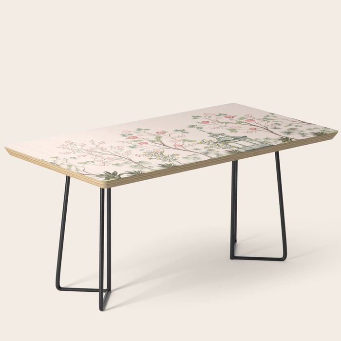 Chinoiserie Blush Pink Peony Blooming Floral Garden Coffee Table Gallery Image 1