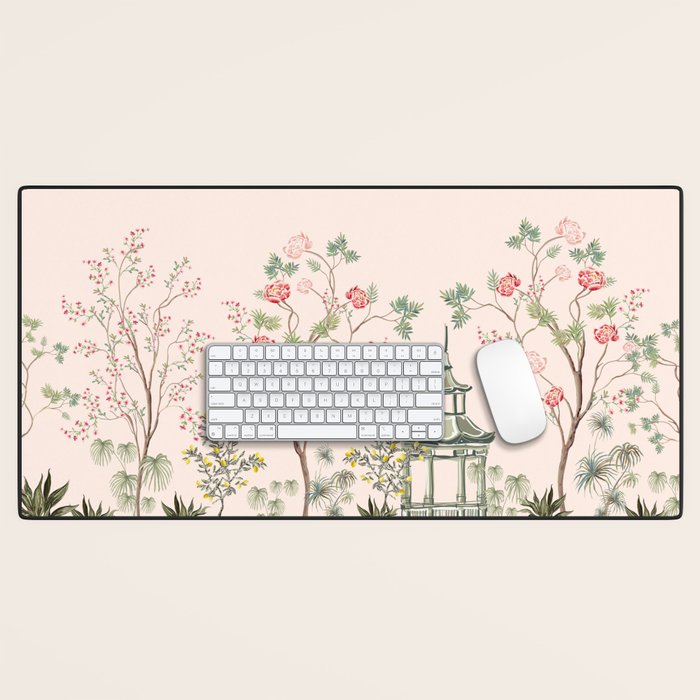 Chinoiserie Blush Pink Peony Blooming Floral Garden Desk Mat Gallery Image 1