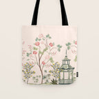 Chinoiserie Blush Pink Peony Blooming Floral Garden Tote Bag Gallery Image 1