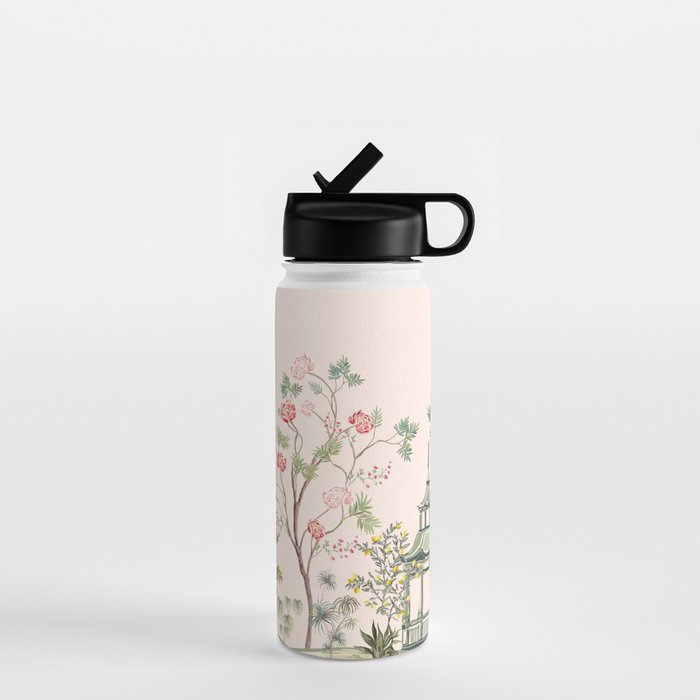Chinoiserie Blush Pink Peony Blooming Floral Garden Water Bottle Gallery Image 1