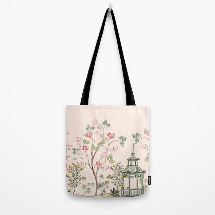 Chinoiserie Blush Pink Peony Blooming Floral Garden Tote Bag Gallery Image 2