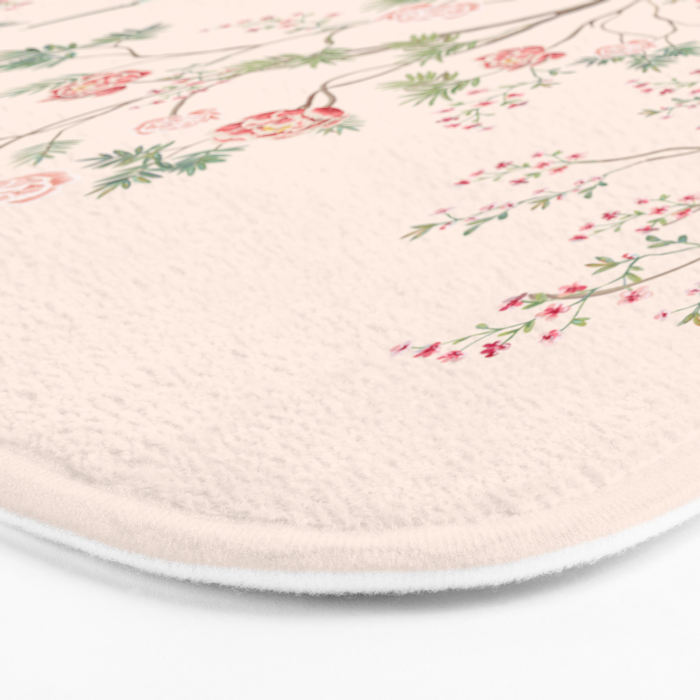Chinoiserie Blush Pink Peony Blooming Floral Garden Bath Mat Gallery Image 3