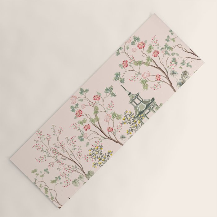 Chinoiserie Blush Pink Peony Blooming Floral Garden Yoga Mat Gallery Image 1
