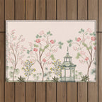 Chinoiserie Blush Pink Peony Blooming Floral Garden Outdoor Rug Gallery Image 1