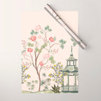 Chinoiserie Blush Pink Peony Blooming Floral Garden Wrapping Paper Gallery Image 1