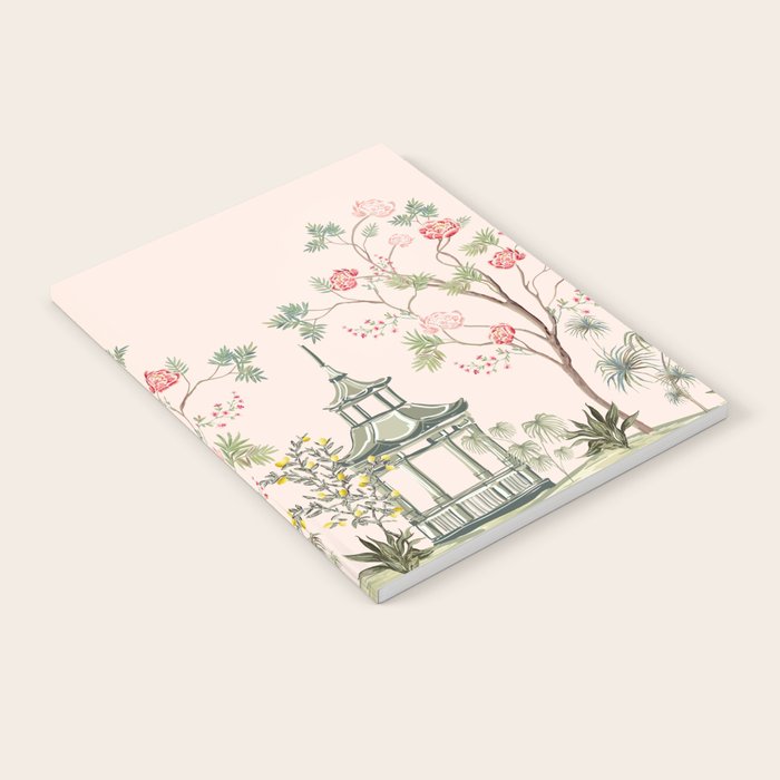 Chinoiserie Blush Pink Peony Blooming Floral Garden Notebook Gallery Image 2