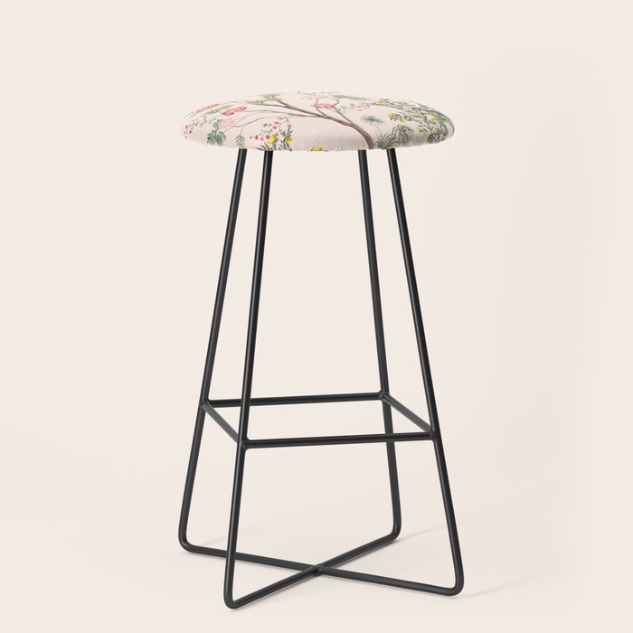 Chinoiserie Blush Pink Peony Blooming Floral Garden Stool Gallery Image 1