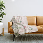 Chinoiserie Blush Pink Peony Blooming Floral Garden Throw Blanket Gallery Image 1