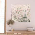 Chinoiserie Blush Pink Peony Blooming Floral Garden Wall Tapestry Gallery Image 2