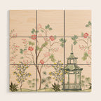 Chinoiserie Blush Pink Peony Blooming Floral Garden Wood Wall Art Gallery Image 1
