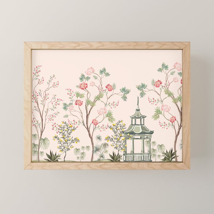 Chinoiserie Blush Pink Peony Blooming Floral Garden Mini Art Print Gallery Image 1