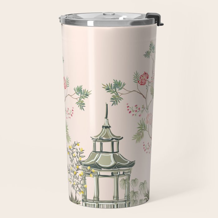 Chinoiserie Blush Pink Peony Blooming Floral Garden Travel Mug Gallery Image 2