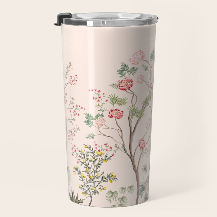 Chinoiserie Blush Pink Peony Blooming Floral Garden Travel Mug Gallery Image 3