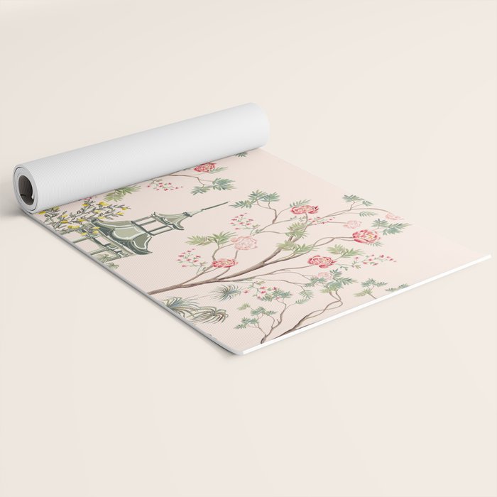 Chinoiserie Blush Pink Peony Blooming Floral Garden Yoga Mat Gallery Image 2