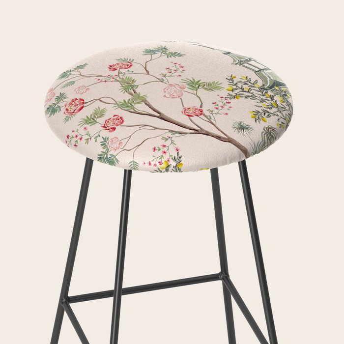 Chinoiserie Blush Pink Peony Blooming Floral Garden Stool Gallery Image 2