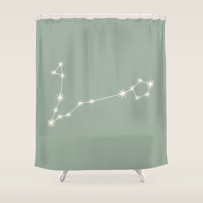 Pisces Zodiac Star Constellation Line Art Soft Sage Shower Curtain Gallery Image 1
