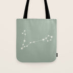 Pisces Zodiac Star Constellation Line Art Soft Sage Tote Bag Gallery Image 1