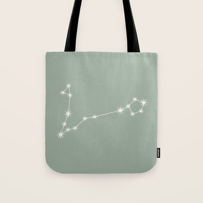 Pisces Zodiac Star Constellation Line Art Soft Sage Tote Bag Gallery Image 1