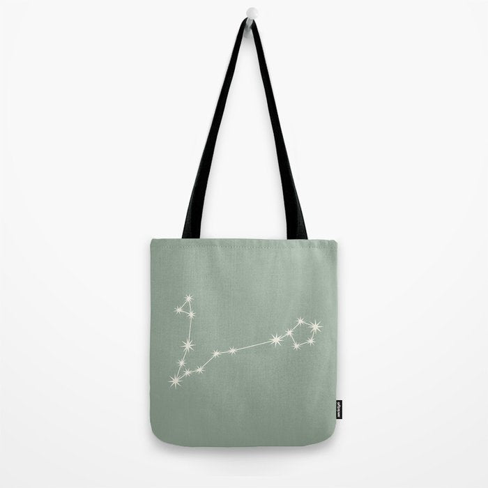 Pisces Zodiac Star Constellation Line Art Soft Sage Tote Bag Gallery Image 2