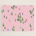 Pink retro skiers illustration - Aerial skiers Jigsaw Puzzle Gallery Image 1