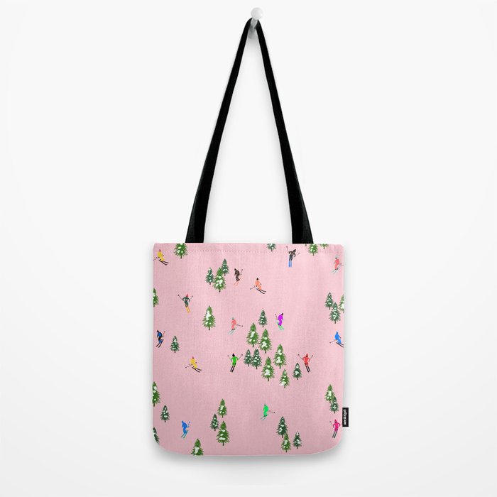 Pink retro skiers illustration - Aerial skiers Tote Bag Gallery Image 2