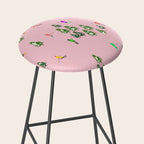 Pink retro skiers illustration - Aerial skiers Stool Gallery Image 2