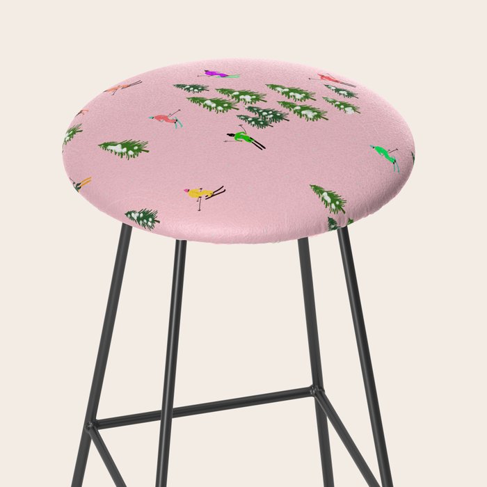 Pink retro skiers illustration - Aerial skiers Stool Gallery Image 2