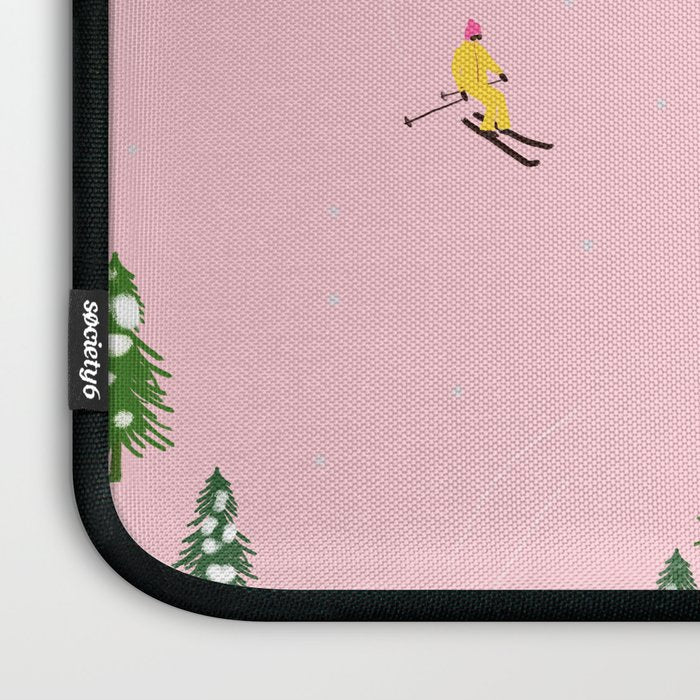 Pink retro skiers illustration - Aerial skiers Laptop Sleeve Gallery Image 3