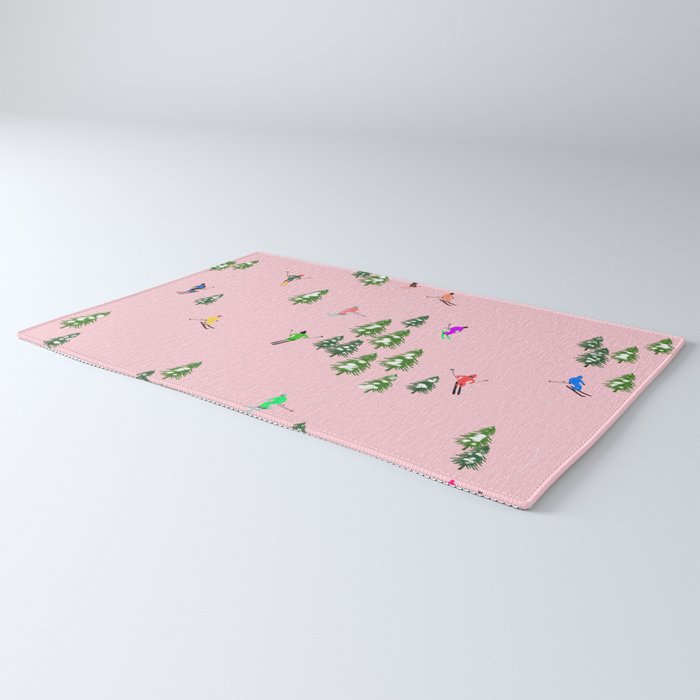 Pink retro skiers illustration - Aerial skiers Rug Gallery Image 3