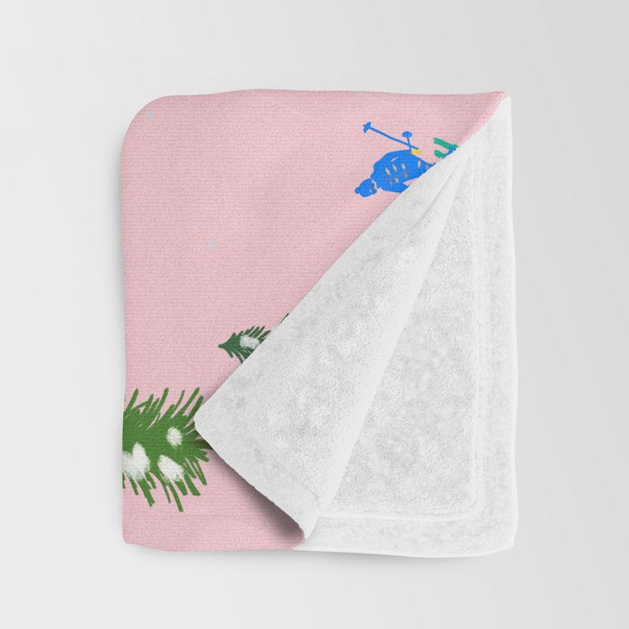 Pink retro skiers illustration - Aerial skiers Throw Blanket Gallery Image 3