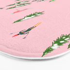 Pink retro skiers illustration - Aerial skiers Bath Mat Gallery Image 3