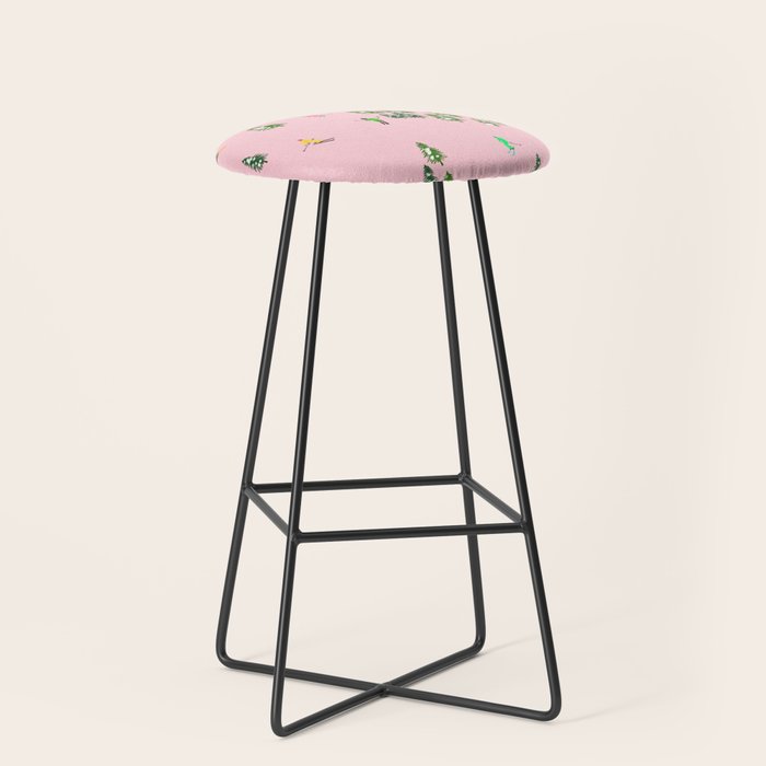 Pink retro skiers illustration - Aerial skiers Stool Gallery Image 1
