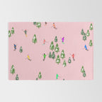 Pink retro skiers illustration - Aerial skiers Rug Gallery Image 2