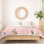 Pink retro skiers illustration - Aerial skiers Duvet Cover Gallery Image 3