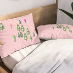 Pink retro skiers illustration - Aerial skiers Pillow Sham Gallery Image 2