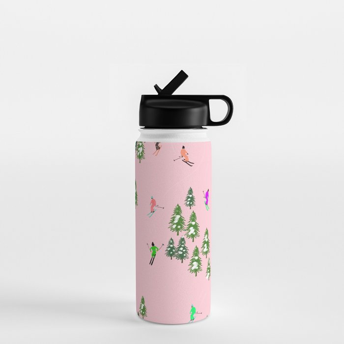 Pink retro skiers illustration - Aerial skiers Water Bottle Gallery Image 1