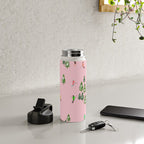 Pink retro skiers illustration - Aerial skiers Water Bottle Gallery Image 4