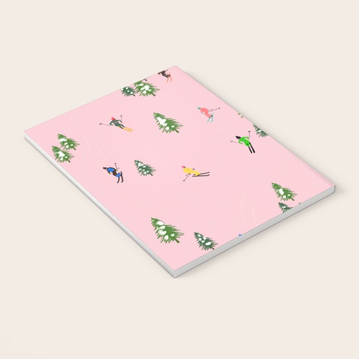Pink retro skiers illustration - Aerial skiers Notebook Gallery Image 3