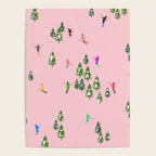 Pink retro skiers illustration - Aerial skiers Poster Gallery Image 4
