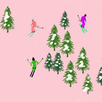 Pink retro skiers illustration - Aerial skiers Coffee Mug Gallery Image 2