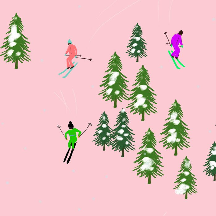 Pink retro skiers illustration - Aerial skiers Coffee Mug Gallery Image 2