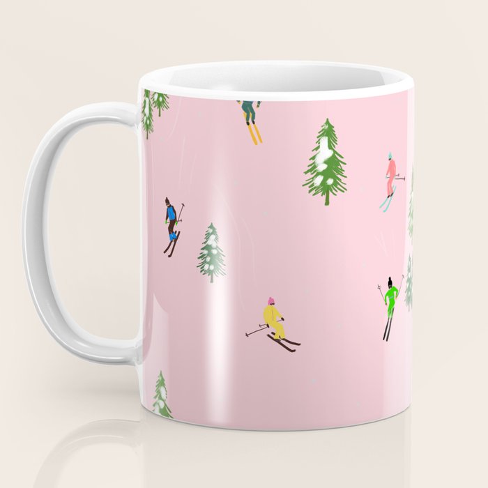 Pink retro skiers illustration - Aerial skiers Coffee Mug Gallery Image 3
