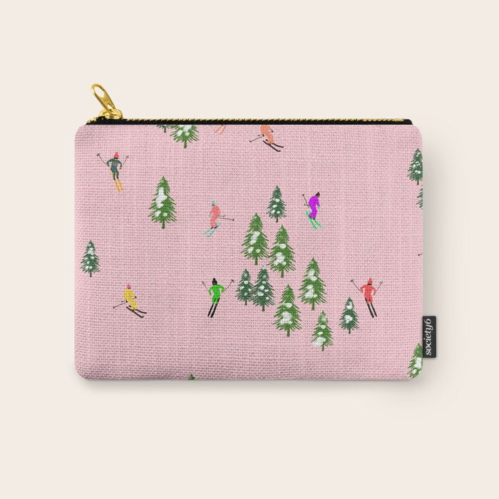 Pink retro skiers illustration - Aerial skiers Carry All Pouch Gallery Image 1