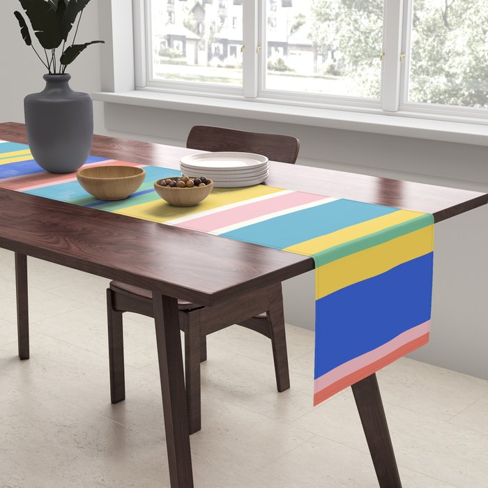 Colorful Geo Chain Vertical Stripes Geometric Color Block Pattern in Cheerful Contemporary Colors Table Runner Gallery Image 2
