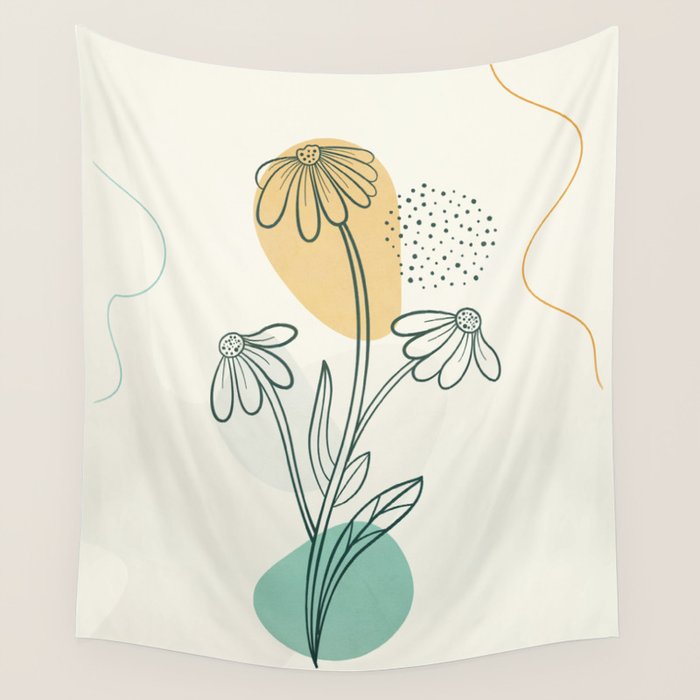 Little Line Flowers 2 Wall Tapestry Gallery Image 1