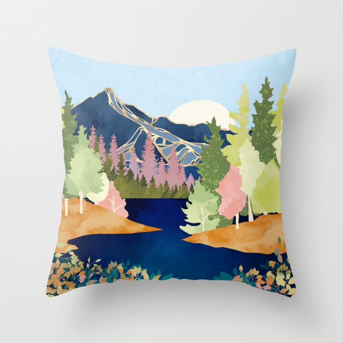 Summer Forest Lake Throw Pillow Gallery Image 1