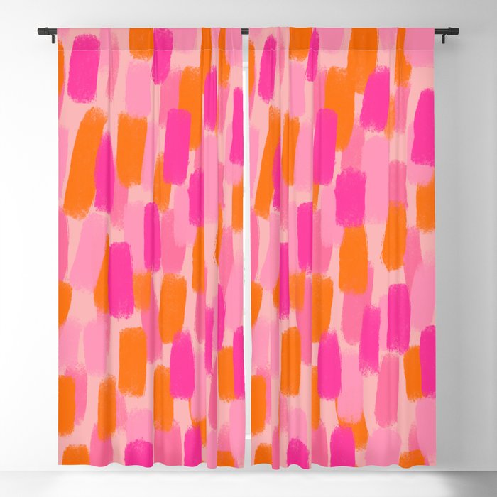 Abstract, Paint Brush Effect, Orange and Pink Window Curtain Gallery Image 5