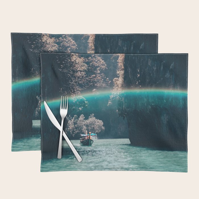 Rainbow in a sunny sky - floating between the rocks in Thailand - Asia travels Placemat Gallery Image 1